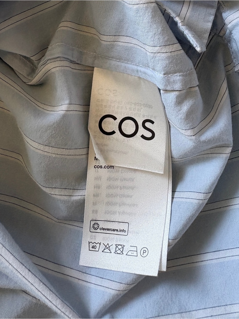 COS Boxy Cropped Striped Shirt Light Blue Pinstripe Button-Up Small Oversized - Picture 6 of 9